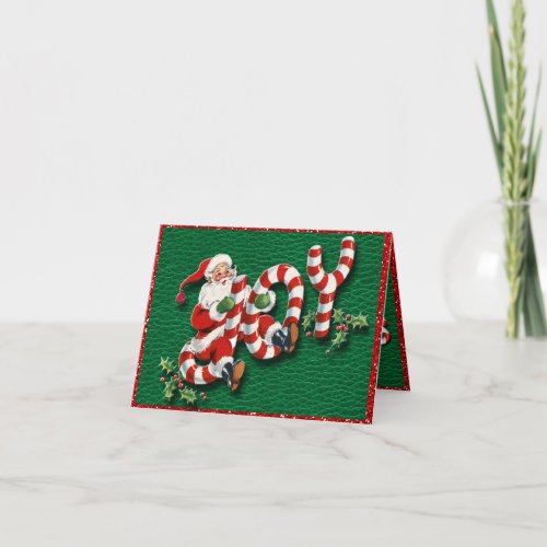 Santa on Joy Candy Canes Half Fold Card