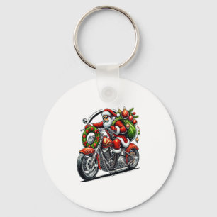 Santa on Motorcycle Christmas Biker Keychain