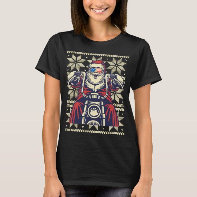 SANTA ON MOTORCYCLE Funny Ugly Christmas Gift T-Shirt (Front)