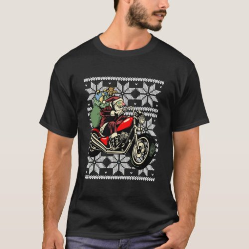 Santa On Motorcycle Funny Ugly Christmas Gift T_Shirt