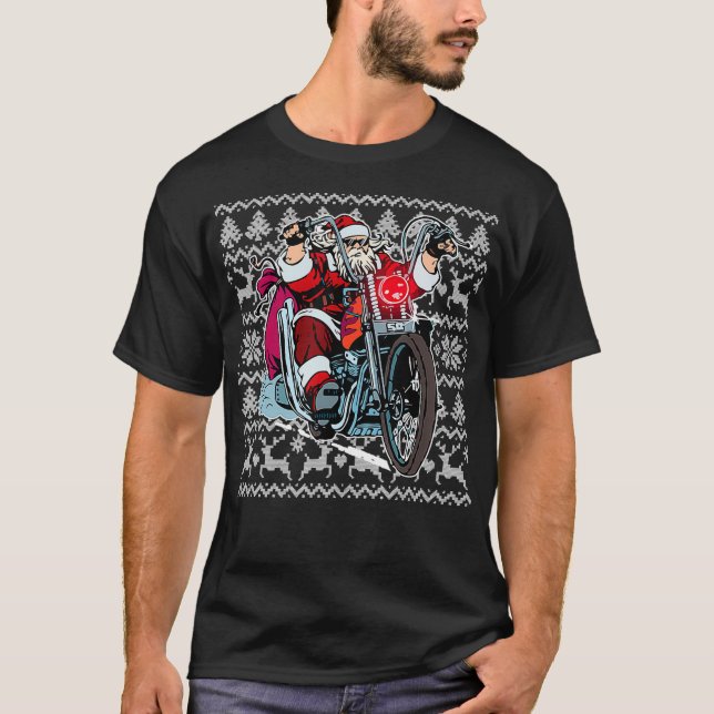 Santa on Motorcycle Ugly Christmas Sweater Gift  (Front)