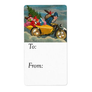 Santa on Motorcycle Vintage Gift Tag