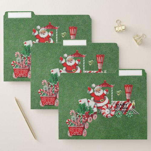 Santa on Peppermint Candy Train Letters Green File Folder