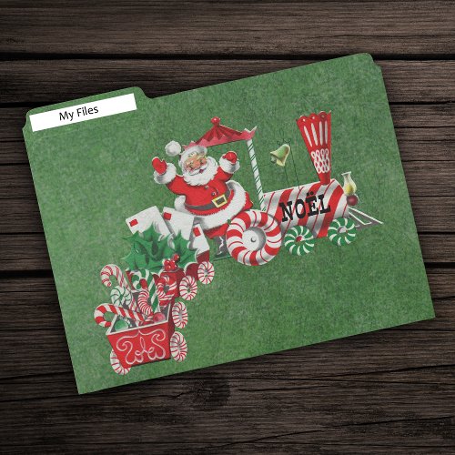 Santa on Peppermint Candy Train Letters Green File Folder