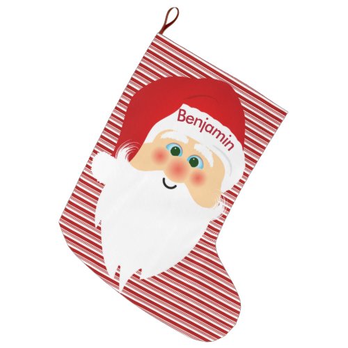 Santa on Peppermint Stripes Christmas Stocking