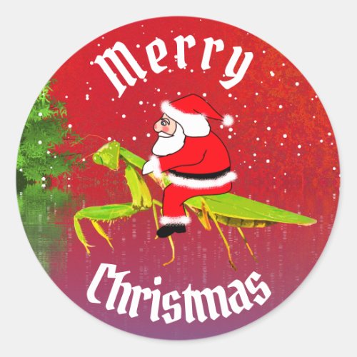 Santa On Praying Mantis Christmas Stickers