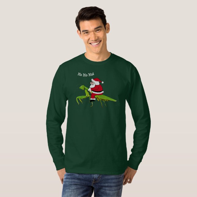 Santa On Praying Mantis Christmas T-shirt (Front Full)