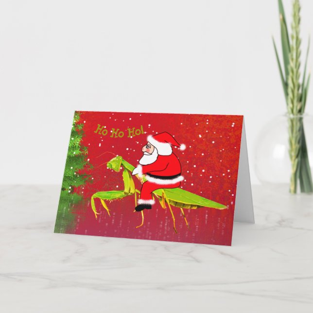 Santa On Praying Mantis Custom Christmas Card (Front)