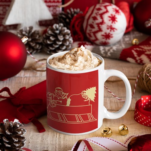 Santa on Reindeer Sled Christmas Milk Hot Cocoa  Mug