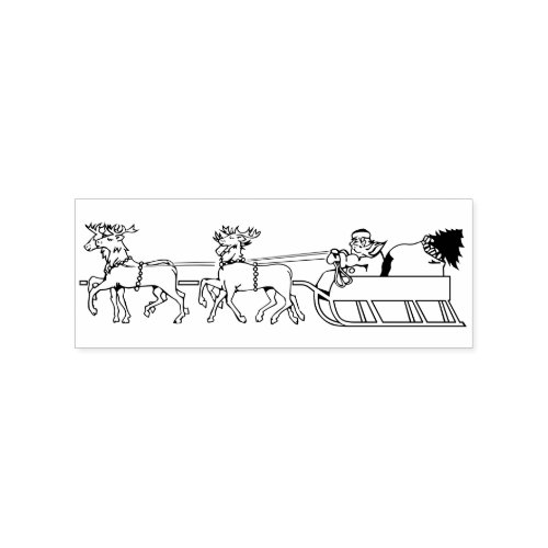 Santa on Reindeers Sled Sleigh Kids Christmas DIY Rubber Stamp