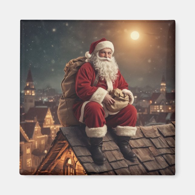 Santa on Rooftop Magnet (Front)