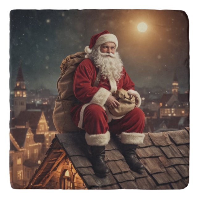 Santa on Rooftop Trivet (Front)