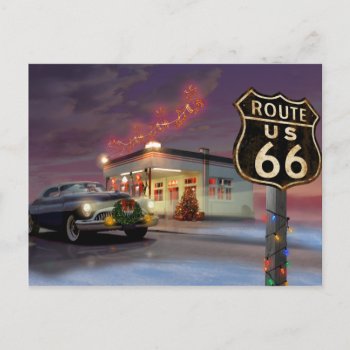 Santa On Route 66 Holiday Postcard by boulevardofdreams at Zazzle