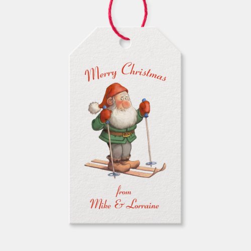 Santa on Skis Merry Christmas Gift Tags