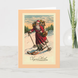 "Santa on Skis" Vintage French Card