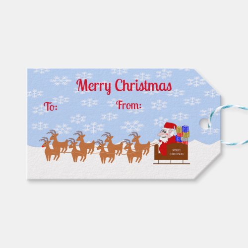 Santa On Sleigh Christmas Gift Tags