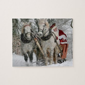 Santa On Sleigh Dashing Snow Christmas Holiday Jigsaw Puzzle by UniqueChristmasGifts at Zazzle