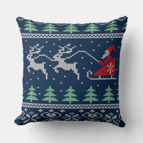 Santa On Sleigh Knitted Pattern Throw Pillow