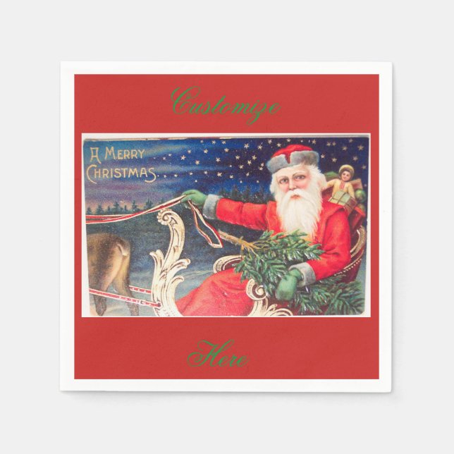Santa on sleigh Thunder_Cove vintage Paper Napkins (Front)