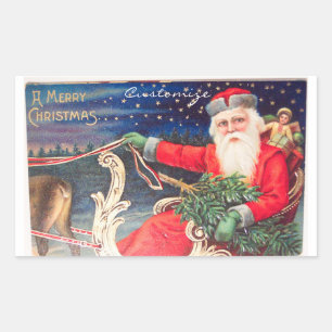 Santa on sleigh Thunder_Cove vintage Rectangular Sticker