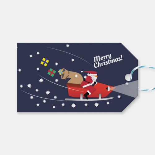 Santa on snowmobile funny Christmas inspiration Gift Tags