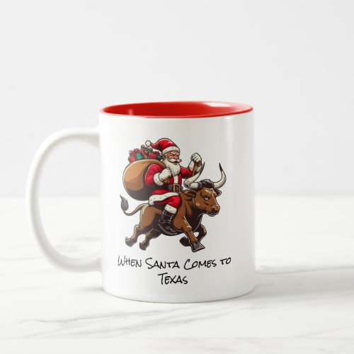 Santa on Texas Longhorn Bull Delivering Gifts Mug