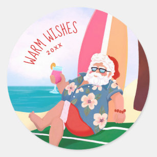 Santa on the Beach Summer Holiday Warm Wishes Classic Round Sticker