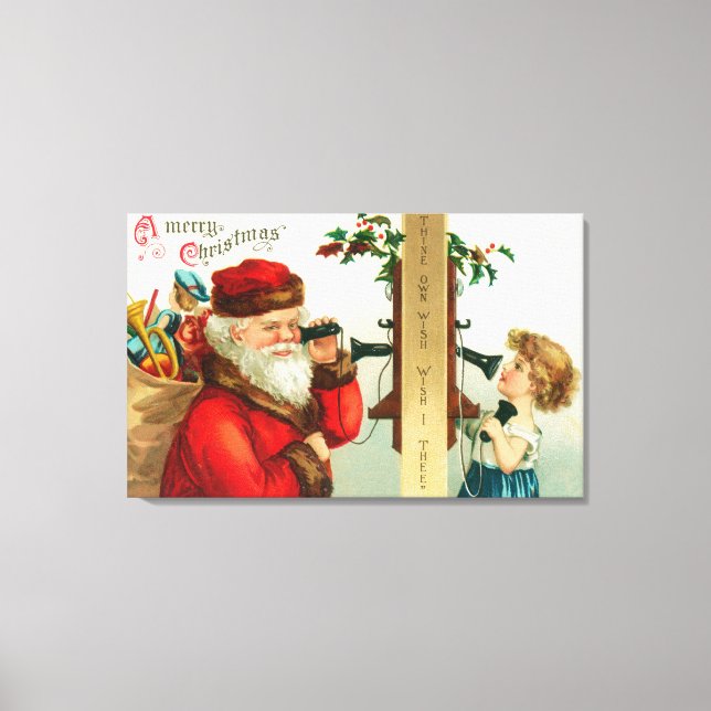 Santa on the Phone with Little Girl Canvas Print (Front)