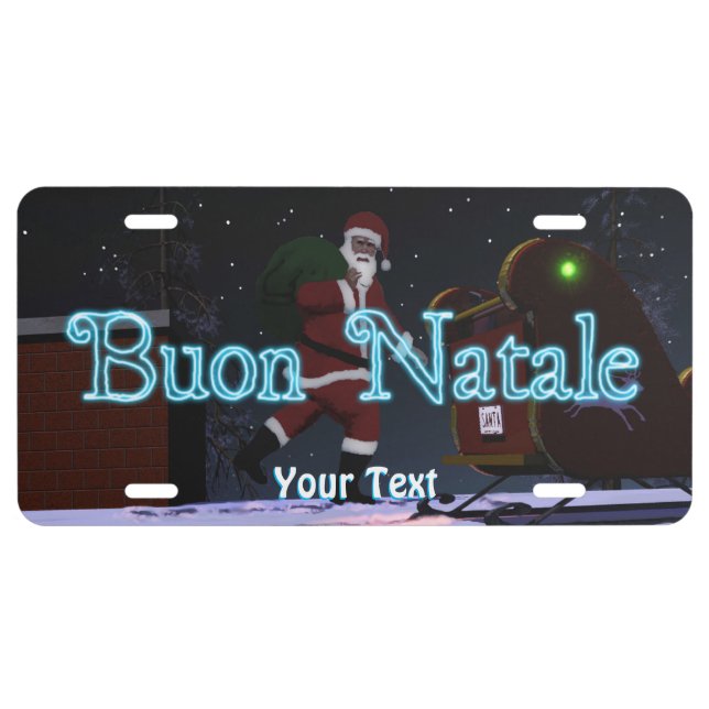 Santa On The Roof - Buon Natale License Plate (Front)