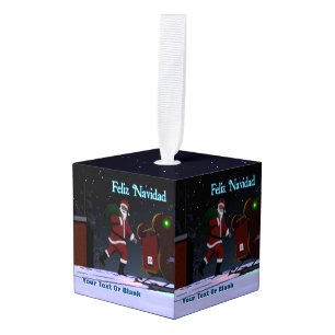 Santa On The Roof - Feliz Navidad Cube Ornament