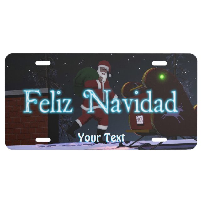 Santa On The Roof - Feliz Navidad License Plate (Front)