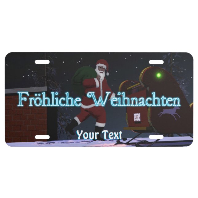 Santa On The Roof - Frohliche Weihnachten License Plate (Front)