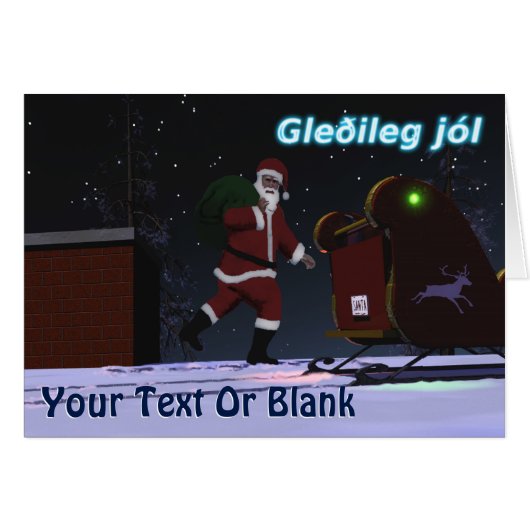 Santa On The Roof - Gleðileg jól Cards (Front Horizontal)