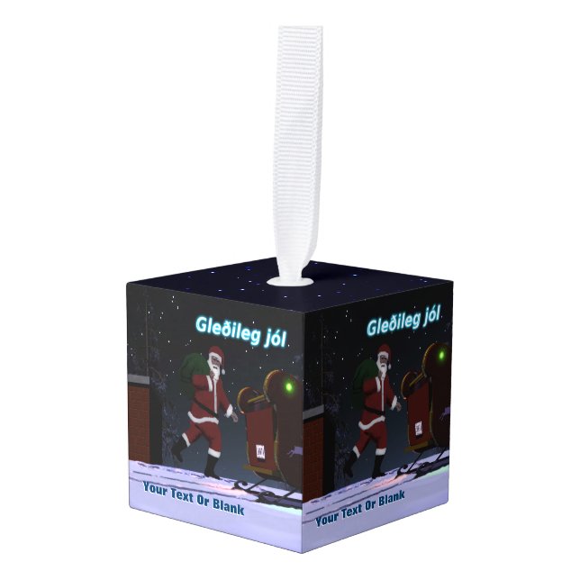 Santa On The Roof - Gleðileg jól Cube Ornament (Front Angled)