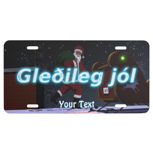 Santa On The Roof - Gleðileg jól License Plate (Front)