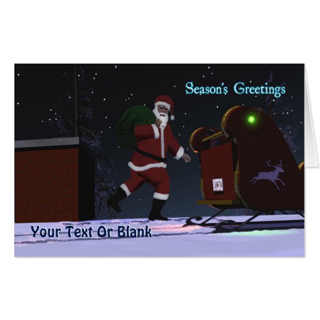 Santa On The Roof - Season's Greetings Card (Front Horizontal)