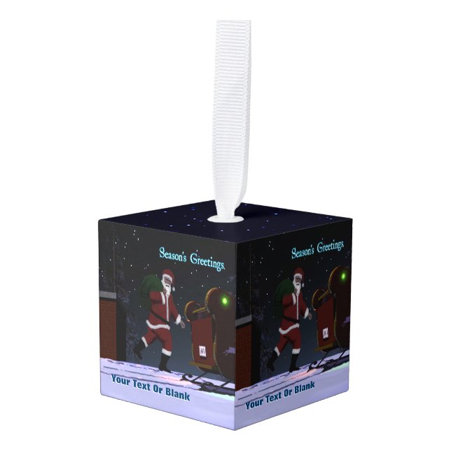 Santa On The Roof - Season's Greetings Cube Ornament (Front Angled)