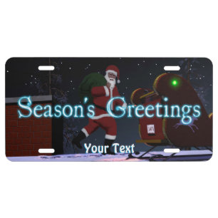Santa On The Roof - Season's Greetings License Plate