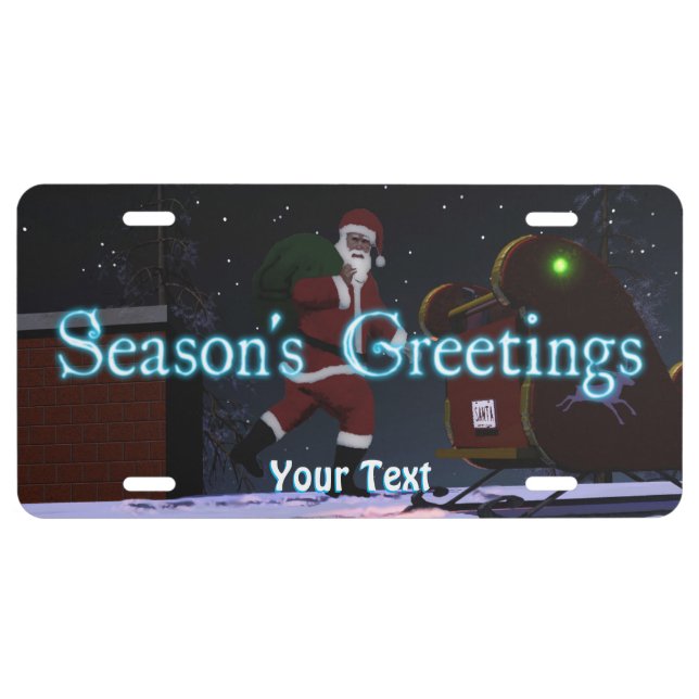 Santa On The Roof - Season's Greetings License Plate (Front)