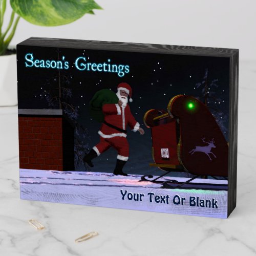 Santa On The Roof _ Seasons Greetings Wooden Box Sign