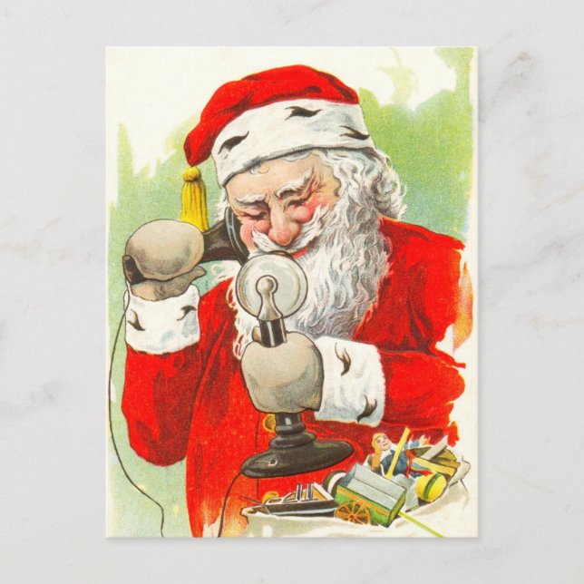 Santa on the Telephone Holiday Postcard (Front)