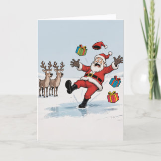 Santa On Thin Ice Card