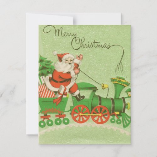 Santa On Vintage Retro Christmas Train Holiday Card