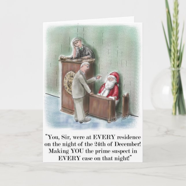 Santa On Witness Stand Christmas Card (Front)
