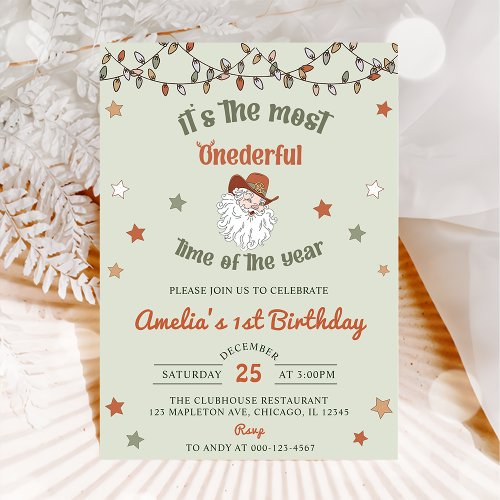 Santa Onederful Christmas First Birthday  Invitation