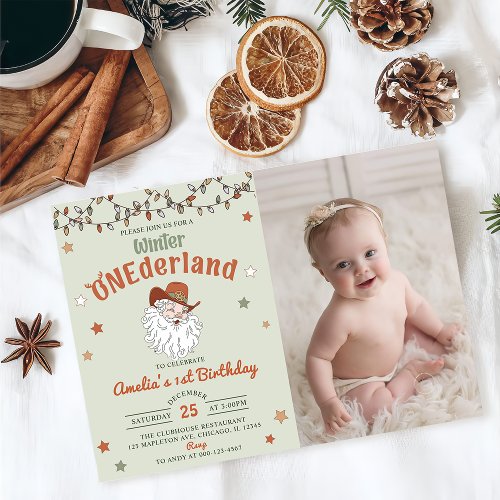  Santa Onederland Christmas First Birthday Photo Invitation