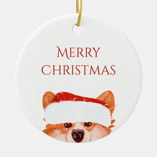 Santa Orange Corgi Christmas  Ceramic Ornament