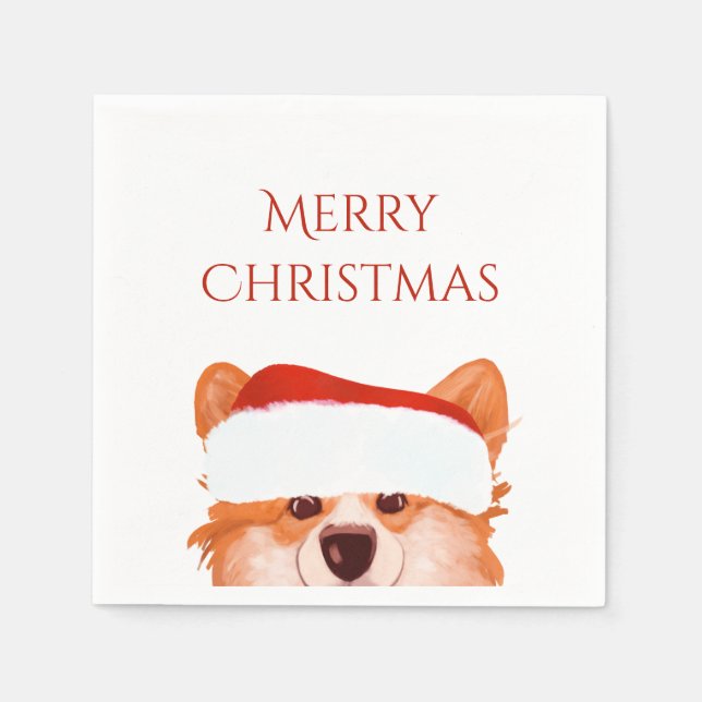 Santa Orange Corgi Christmas  Napkins (Front)