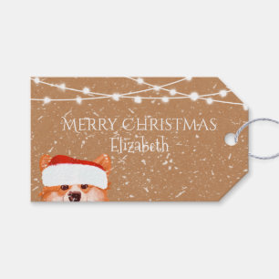 Santa Orange Corgi Kraft Texture Christmas Gift Tags