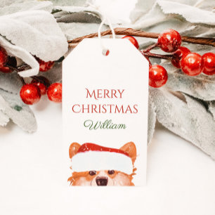 Santa Orange Corgi Merry Christmas Gift Tags